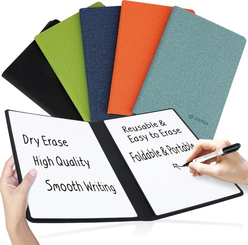 SOTER Small Dry Erase White Board, Mini Desktop Whiteboard, Double Sided, Portable, Foldable, Dry Erase Notebook, Ideal for Homeschooling Office a...