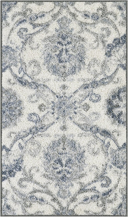 Maples Rugs Blooming Damask Area Rugs - Made in USA – Washable, Non Slip Indoor Carpet for Entryway, Foyer, Kitchen, and Bathroom, 1'8 x 2'10, Gre...