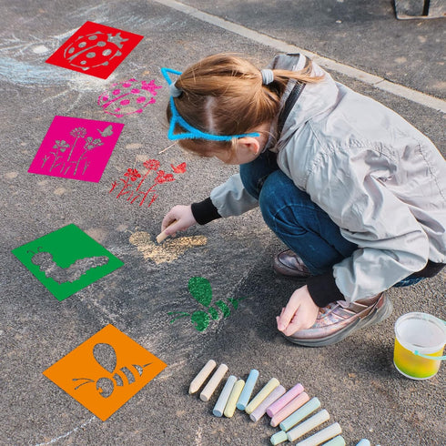 24 Pieces Spring Stencils for Kids 8 Inches Summer Drawing Stencils Chalk Stencils Large Washable Garden Flower Butterfly Themed Primary Shape Tem...