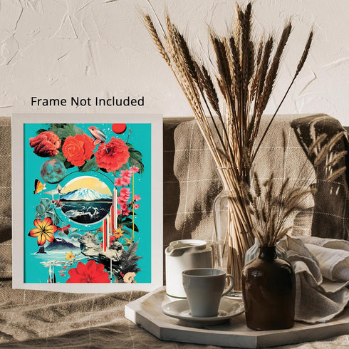 Posterizer 1 pcs-landscapes and flowers retro collage-Landscape & Nature Art-Abstract & Modern Art-Gift for Nature, Surfers and Beach Lovers-Gift ...