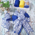 Boho Wired Edge Ribbon Blue Yellow Stripe Plaid Floral Leaves Fabric Craft Ribbon for Wedding Birthday Bridal Shower Wreath Bow Making, 4 Rolls, 2...