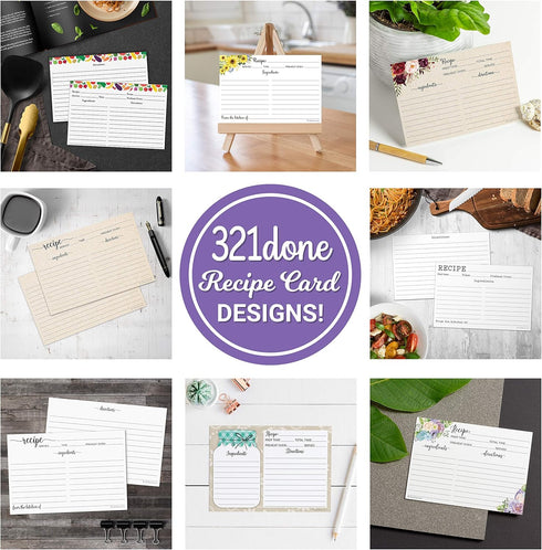 321Done Small 3x5 Recipe Cards (Set of 50) - Mason Jar - Thick Double Sided Premium Card Stock - Made in USA - Rustic Pink and Teal, Notes From...