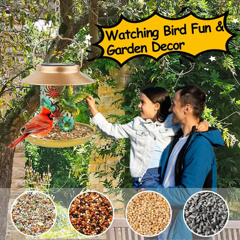 Solar Bird Feeder for Outdoors Hunging, Gifts for Mom Grandma Women, Metal Waterproof Outside Wild Bird Feeders,Cardinals Feeders, Gifts for Bird ...