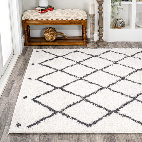 JONATHAN Y MOH410A-3 Cami Moroccan Style Diamond Shag Indoor Area Rug, Bohemian, Contemporary, Shags Easy-Cleaning,Bedroom,Kitchen,Living Room,Non...