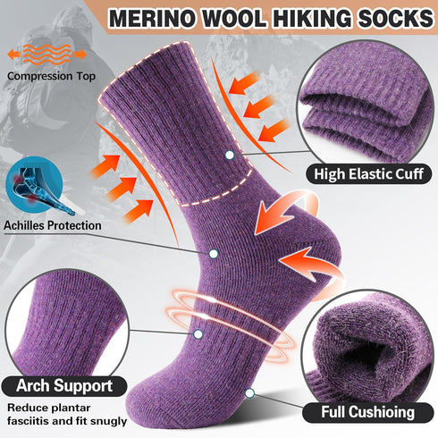 Sandsuced 5 Pack Merino Wool Hiking Socks for Women Warm Winter Thick Thermal Cozy Boot Work Soft Ladies Socks...
