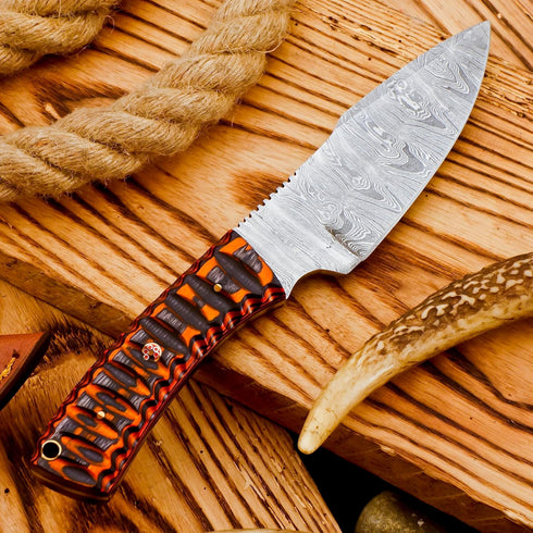 Predator 9" Damascus Steel Fixed Blade Hunting Knives Skinning Knife For Outdoor Camping Skinner Bushcraft Knives with Ergonomic EDC Exotic Wood H...