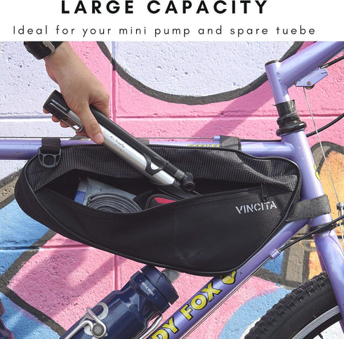 Vincita Bike Frame Bag - Black Bicycle Triangle Storage Bag with Shoulder Strap Under Top Tube for Road Bike Mountain Bike Cycling and Big Zipper ...