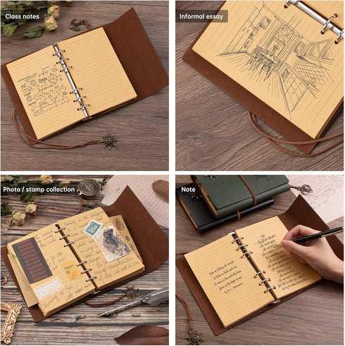 Refillable faux leather journal, password book, planner, sketchbook, notepad, portable travel diary, gift for men and women- A6 Size-(7in x 5in (G...