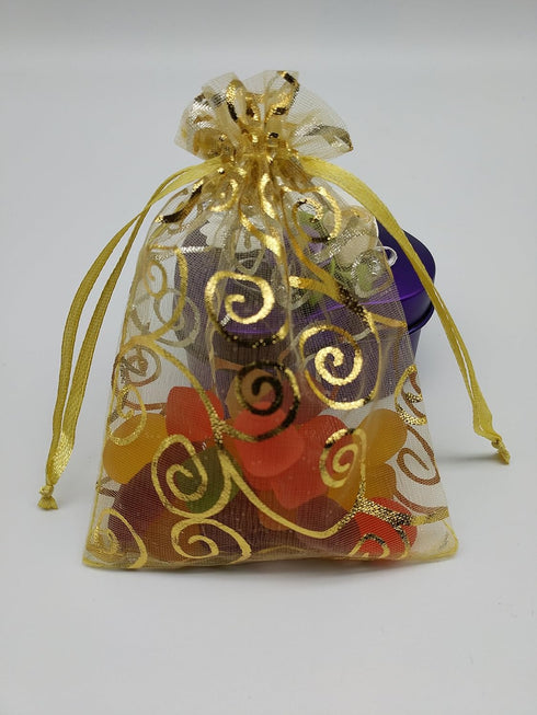 100pcs Sheer Organza Favor Bags For Wedding Baby Shower Rattan Print Gift Bags Samples Display Drawstring Pouches (3x4 inch, gold)...