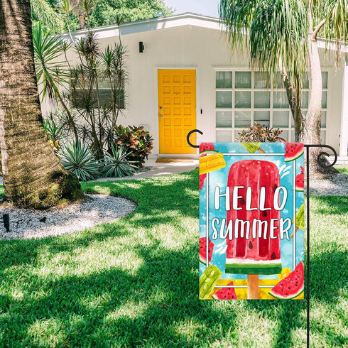 Morigins Hello Summer Popsicles and Ice Cream Double Sided Watermelon Pineapple Kiwi Fruit Garden Flag 12.5x18 inch...