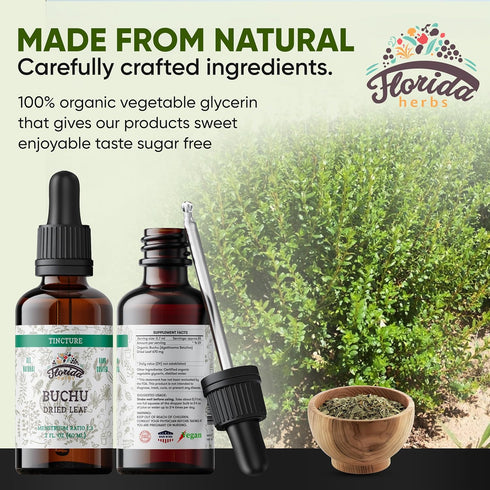 Buchu Tincture, Organic Buchu Extract (Agathosma Betulina) Dried Leaf Health Supplement, Non-GMO in Cold-Pressed Organic Vegetable Glycerin 2 oz, ...