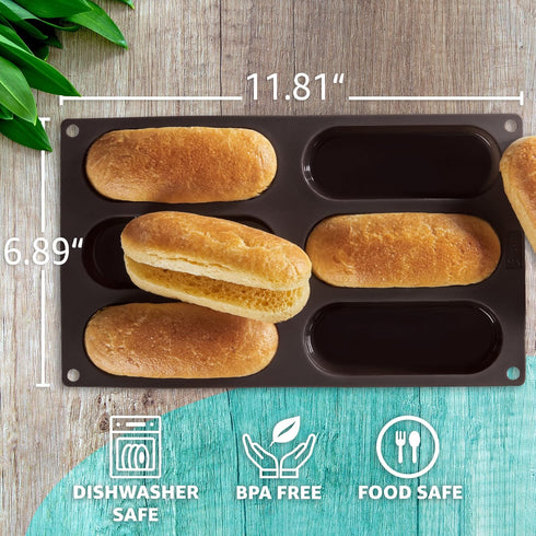 LURCH Hot Dog Buns Mold | Silicone Non-stick Flexiform Baking Pan | 5 Inch Hotdog Finger Food Snack Bread, Rolls, Cake and Eclair Tray | BPA Free...