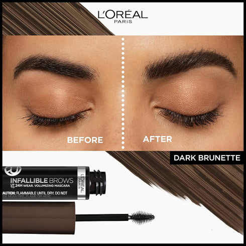 L'Oreal Paris Infallible Volumizing 24H Wear Brow Mascara, Long Lasting Eyebrow Makeup for 2X Fuller Eyebrows, 4.0 Dark Brunette, 0.13 Fl Oz...