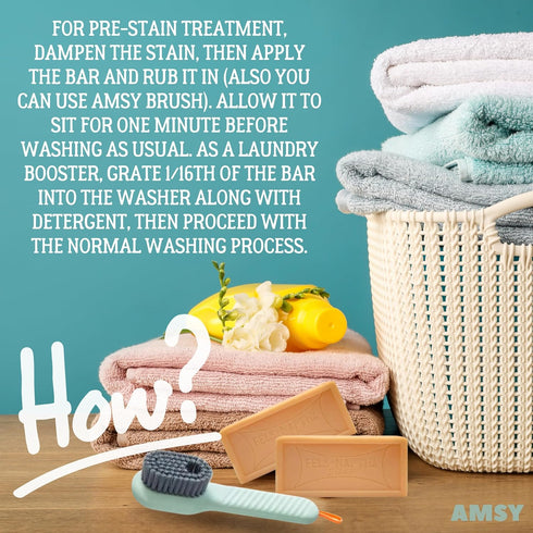 Stain Remover Laundry Bundle - Amsy Multifunctional Stain Remover Brush with Soap Dispenser Bundled with 2 Pack of Fels Naphta Laundry Soap 5 oz E...