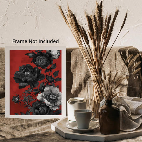 Posterizer 1 pcs-gothic art with black flowers-red background-Floral & Botanical Art-Abstract & Modern Art-Decor for Home & Office- UNFRAMED Wall ...