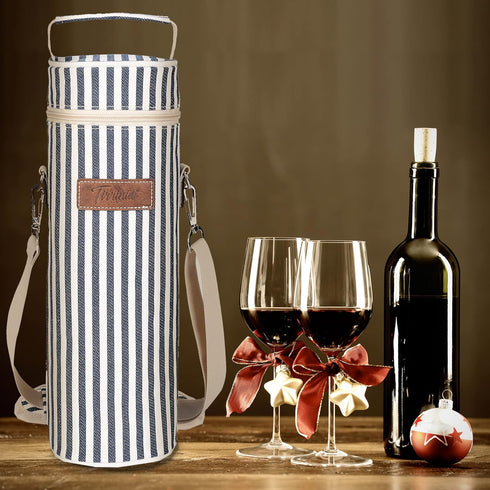 Tirrinia Single Wine Cooler Bags - Insulated & Padded Portable Wine Gift Tote Carrier for Travel, BYOB Restaurant, Wine Tasting, Party, Great Gift...