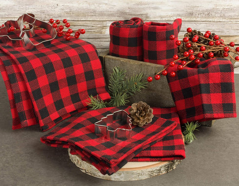 DII Buffalo Check Kitchen Collection, Classic Farmhouse Dishtowel Set, 18x28, Red & Black, 6 Piece...