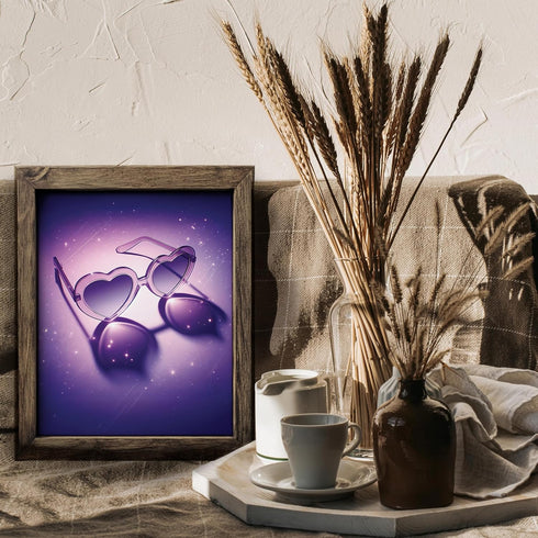 Posterizer 1 pcs-minimalistic purple girly aesthetic heart sunglasses-Girls room art-Miscellaneous-Gifts for Women-Gift for Girls, Teens- UNFRAMED...
