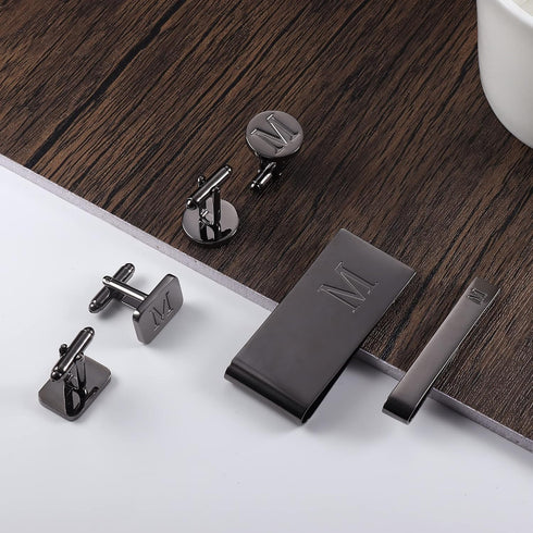 JOERICA Initial Cufflinks for Men and Tie Clip Set for Men Alphabet Letter Wallet Tie Clips and Cuff Link with Gift Box For Father Husband...