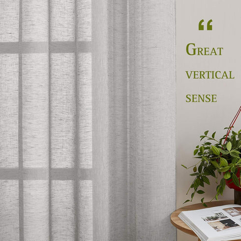 NICETOWN Linen Textured Semi Sheer Curtains 63 inches Length, Eyelet Top Bedroom Window Privacy Translucent Light Filtering Flax Sheer Drapes for ...