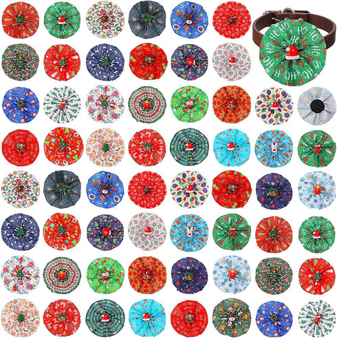 60 Pcs Christmas Dog Collar Flowers Bulk Winter Pet Flower Collar Bow Ties Holiday Dog Accessories Grooming Supplies Puppy Bows Slides Attachment ...