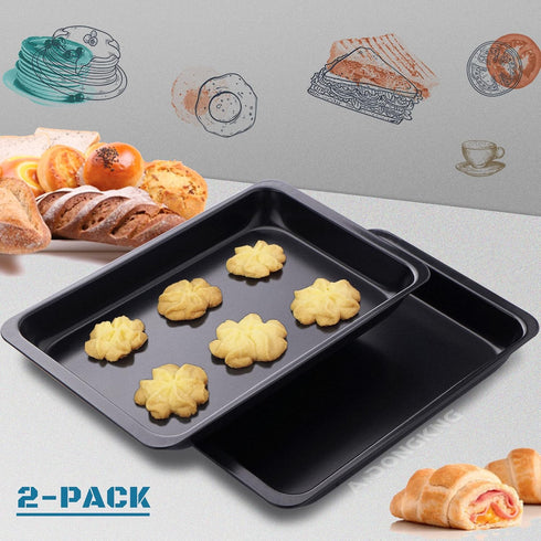 Baking Sheet Pans, Cookie Tray, Nonstick Heavy Carbon Steel Bakeware, 2-Pack, 12 X 7.5 Inches (Inner 11 X 6.9)...