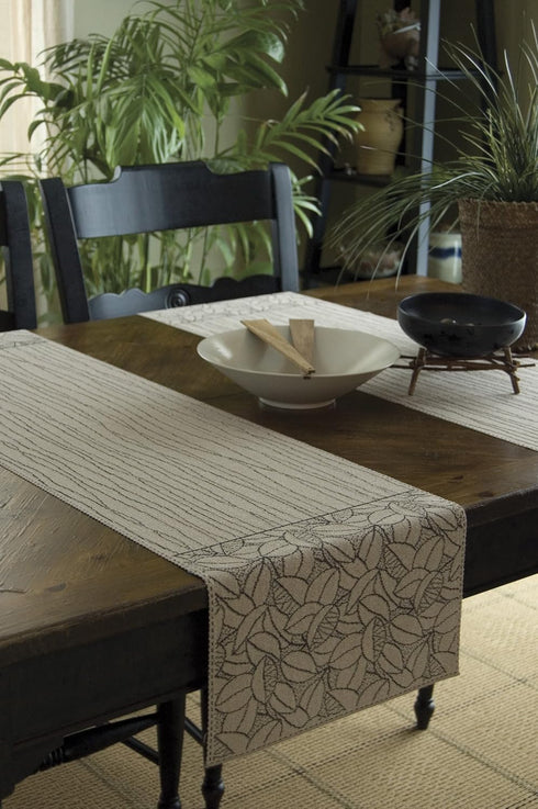 Heritage Lace Leaf Lines Table Runner, 14" x 72", Flax/Black...