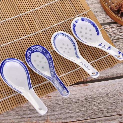 VanEnjoy Set of 4 Chinese/Japanese Ceramic Soup Spoons, Tradition Blue and White Ceramic Spoon Suitable for Soup...