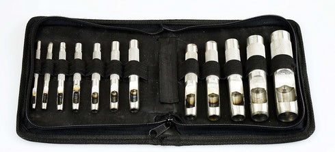 SE Heavy-Duty 12-Piece Hollow Leather Punch Set - High Carbon Steel, Machined Grip, 1/8" to 3/4" Sizes - Includes Zipper Pouch for Gasket, Leather...
