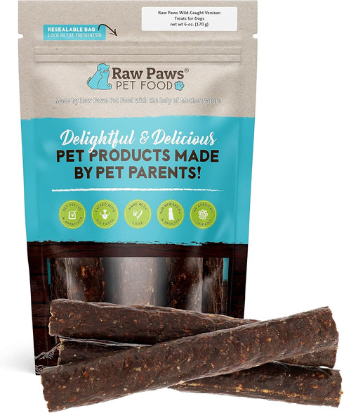 Raw Paws Wild-Caught Venison Treats for Dogs, 6-oz - Packed in USA - Real Meat Venison Jerky Dog Treats Free-Range Venison Dog Jerky Treats - All-...