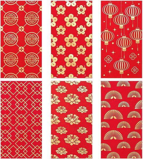 Whaline 48 Pack Chinese New Year Red Envelopes 6 Design Red Gold Foil Hong Bao Year Of The Dragon Red Envelopes 2024 Lucky Money Envelopes Red Pac...