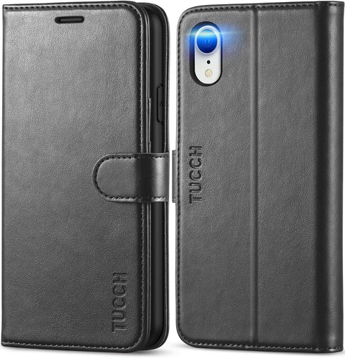 TUCCH Case Wallet for iPhone XR, Kickstand RFID Blocking Credit Card Slot PU Leather Folio Phone Cover with Wireless Charging [Shockproof TPU Shel...
