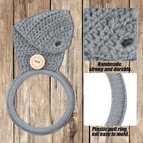 Tatuo 3 Pieces Crochet Towel Holder Hanging Kitchen Dish Towel Holder Ring Oven Handle Kitchen Bathroom Hanger for Stove(Gray)...