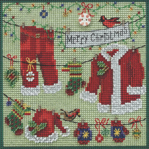 Mill Hill Santa's Clothesline Beaded Counted Cross Stitch Kit Buttons & Beads 2022 Winter Series MH142232...
