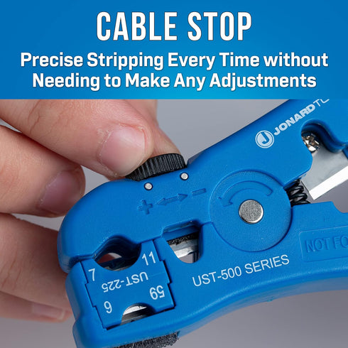 Jonard Tools UST-525 Universal Cable Stripping Tool with Cable Stop for Coax, Network, and Telephone Cables...