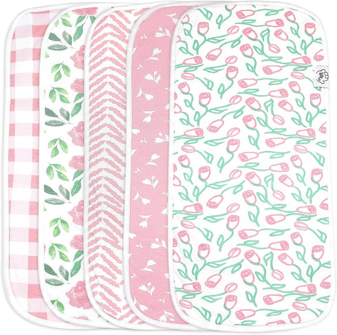 Baby Burp Cloths - 5 Pack Large - Double Layered Top Layer 100% Cotton and Bottom Layer 100% Polyester Fleece Absorbent Burping Cloth Extra Absorb...