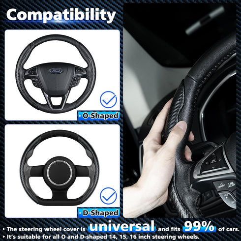Azrra Car Steering Wheel Cover: Non-Slip Breathable Ergonomic Grip Black Carbon Fiber Steering Wheel Cover - Car Wheel Cover for Men/Women Univers...