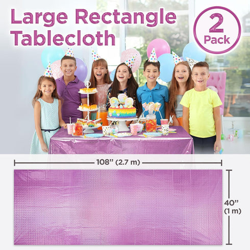 PixiPy Premium Plastic Disposable Tablecloth (2 PK, Purple, 40" x 108") Elegant Table Cover for Parties, Heavy Duty Thick Laser Cut Napery Indoor ...