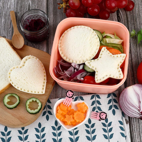 Sandwich Cutter and Sealer,Round Heart Star 3Pcs Shapes Sandwich Decruster Press Mold+8pcs Stainless Steel Mini Vegetable Cookie Cutters,Bread San...