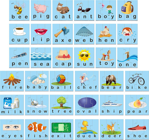 72 Word Spelling Puzzles with Error-Correction Mechanism in 3 and 4 Pieces, Perfect for Preschool Learning (36 Blocks Double Sided)...