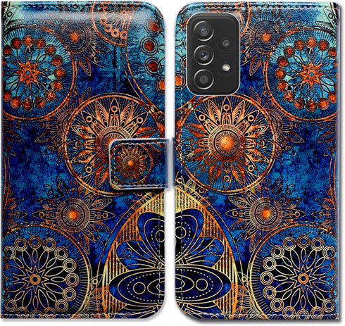 Case for Galaxy A52 5G, Gorgeous Colours Circle Mandala Leather Flip Phone Case Wallet Cover with Card Slot Holder Kickstand for Samsung Galaxy A5...