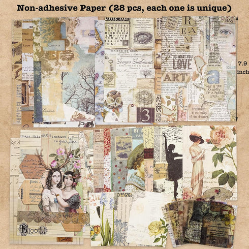 100 Pieces Vintage Ephemera Pack Junk Journal Kit Scrapbook Supplies Decoupage Paper Sticker Material for Art Journaling Bullet Journals Planners ...