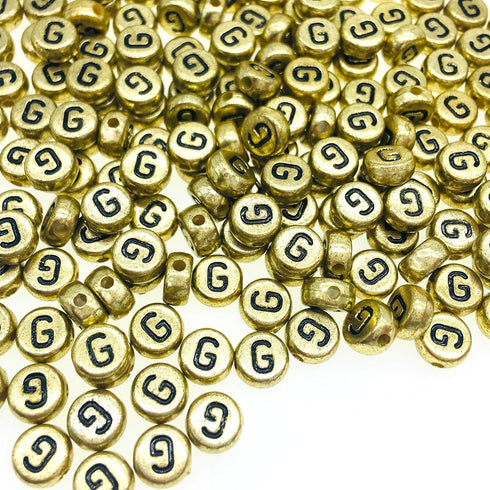 200Pcs Round Ancient Gold Letter G Beads,4x7mm Flat Letter-G Beads for Bracelets,Alphabet Beads for Jewelry Making DIY Necklaces Crafts Supply(Gol...