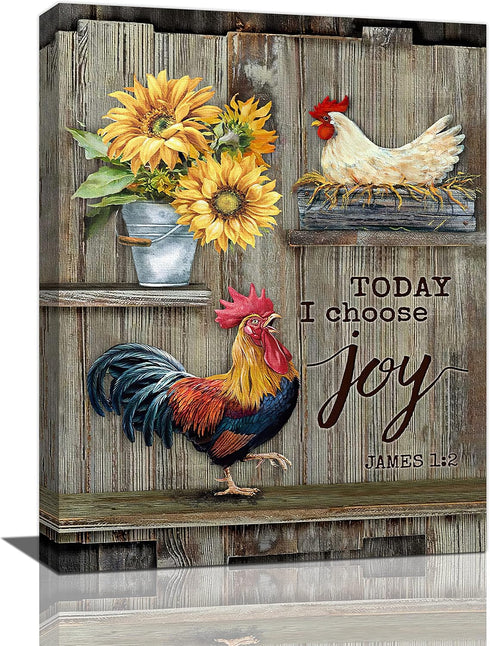 Country Rooster Wall Art Farm Chicken Hen Sunflower Canvas Prints Painting Farmhouse Rustic Animals Pictures Framed Artwork Home Decor for Kitchen...
