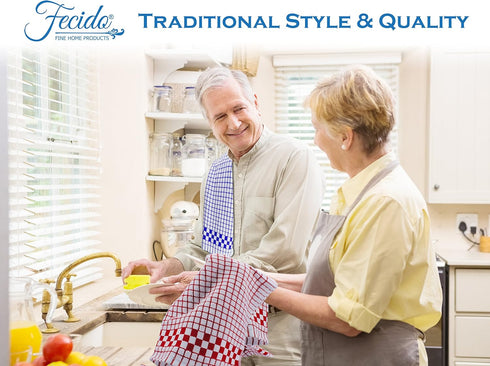 Fecido Classic Kitchen Dish Towels with Hanging Loop - Heavy Duty Absorbent Dish Clothes - European Made 100% Cotton Tea Towels - Set of Two, Red...