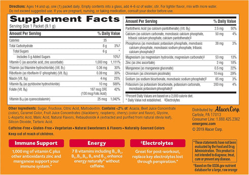 Emergen-C (30 Count, Raspberry Flavor, 1 Month Supply) Dietary Supplement Fizzy Drink Mix with 1000mg Vitamin C, 0.32 Ounce Packets, Caffeine Free...