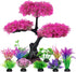 Ameliade Aquarium Artificial Plastic Plants Decoration, Pink Cherry Blossom Tree & Grass Aquarium Decor Set, Goldfish Betta Fish Tank Decorations ...