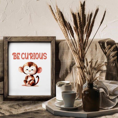 Posterizer 1 pcs-be curious-cute monkey quote-Kids Room Art-Motivational & Inspirational Art-Gift for Daughter, Son, Kids-decor for nursery toddle...