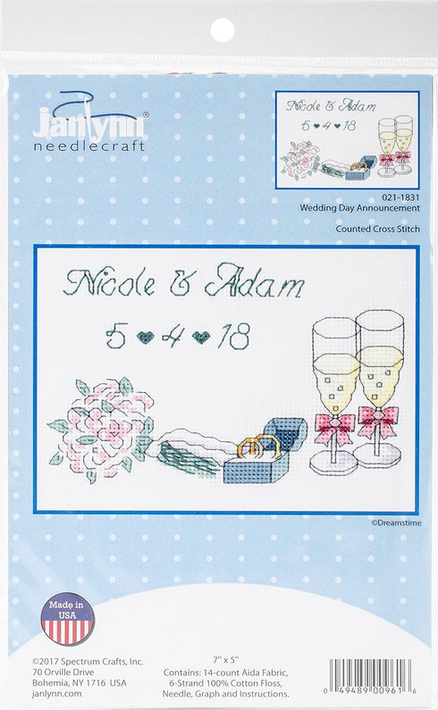 Janlynn Wedding Day Announcement Cross Stitch Supplies...