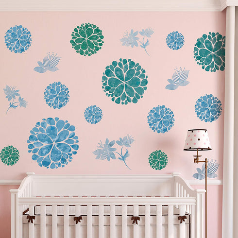 Fashion 3D DIY Creative Blue Flowers Wall Decals Flower Vines Wall Stickers Murals Removable Decor Decal for Living Room Girls Bedroom Home Wall D...